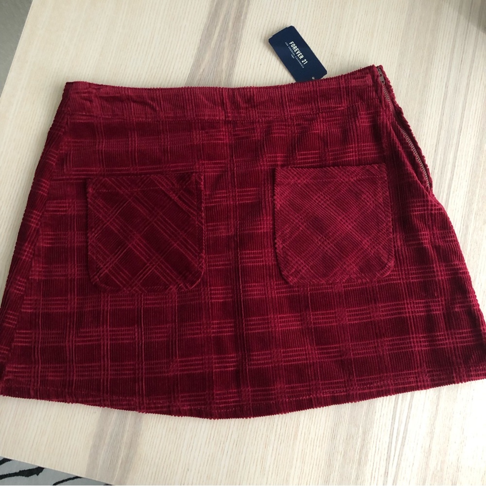 Forever 21 Red Plaid Corduroy Mini Skirt